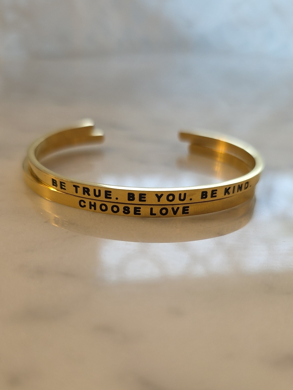 Gold Inspirational Stacked Cuff Bracelets - Choose Love